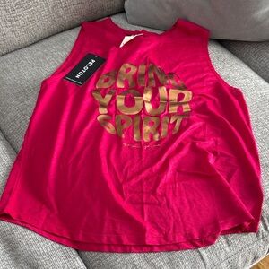 Spiritual Gangster Peloton Vibrant Berry Muscle Tee with Gold Accents